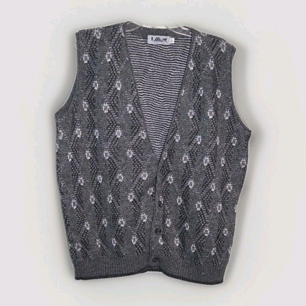 LaVane New York Button Up Sweater Vest Mens L Grandpa Preppy 80's 90's Vintage